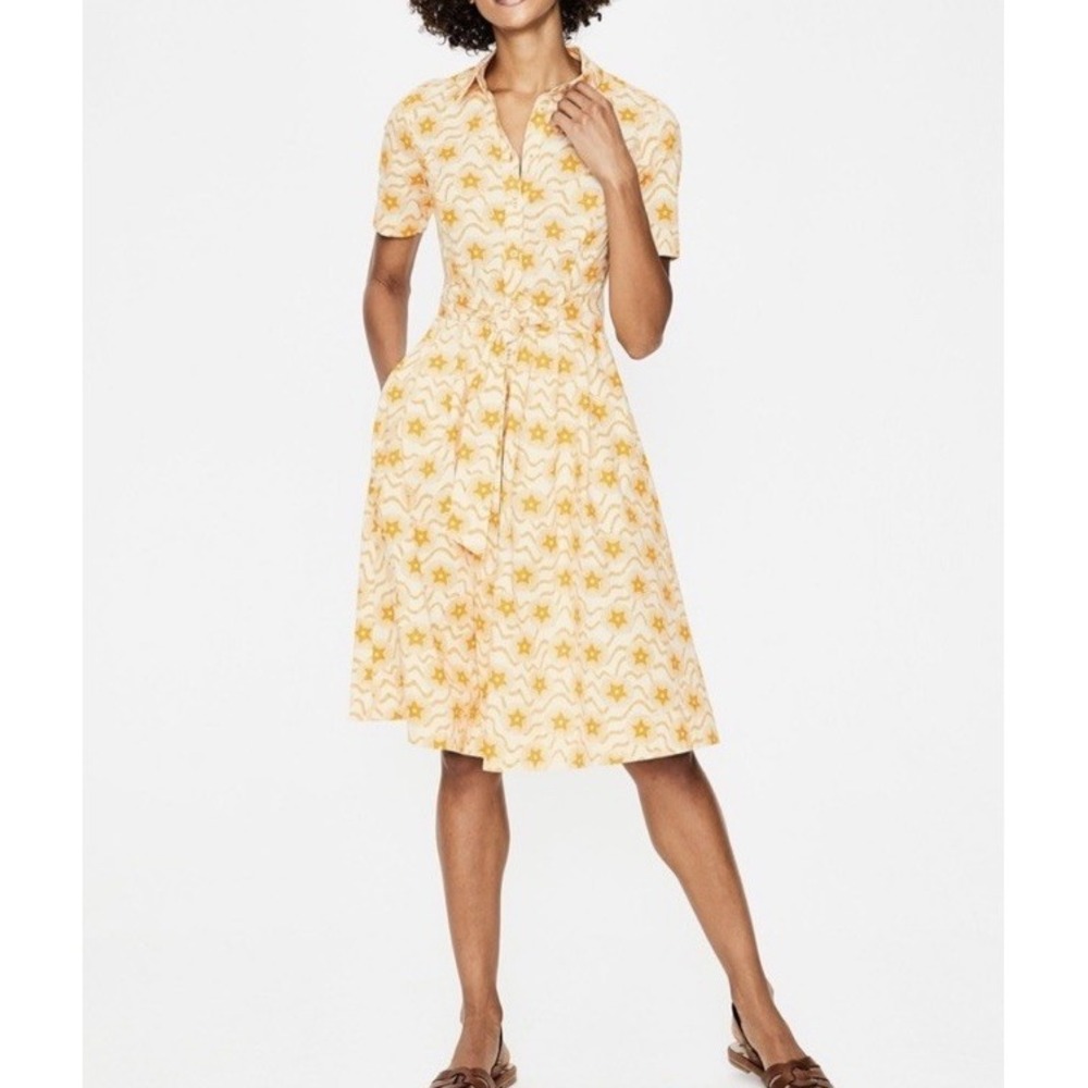 Boden Yellow Dress Sz 14R Belted Short Sleeve Button Front Anastasia Shirtdress